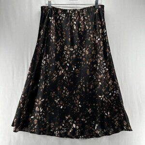 Halogen Midi Skirt Womens Sz 1 Pull On Stretch Chiffon Boho Floral Black Brown